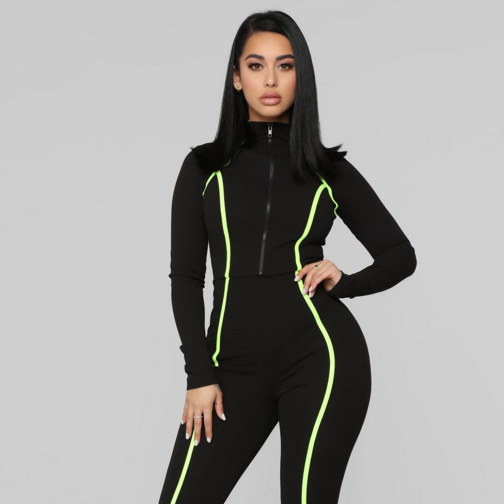 ❌ SOLD IN PERSON ❌ Fashion Nova Black & Neon Jumpsuit